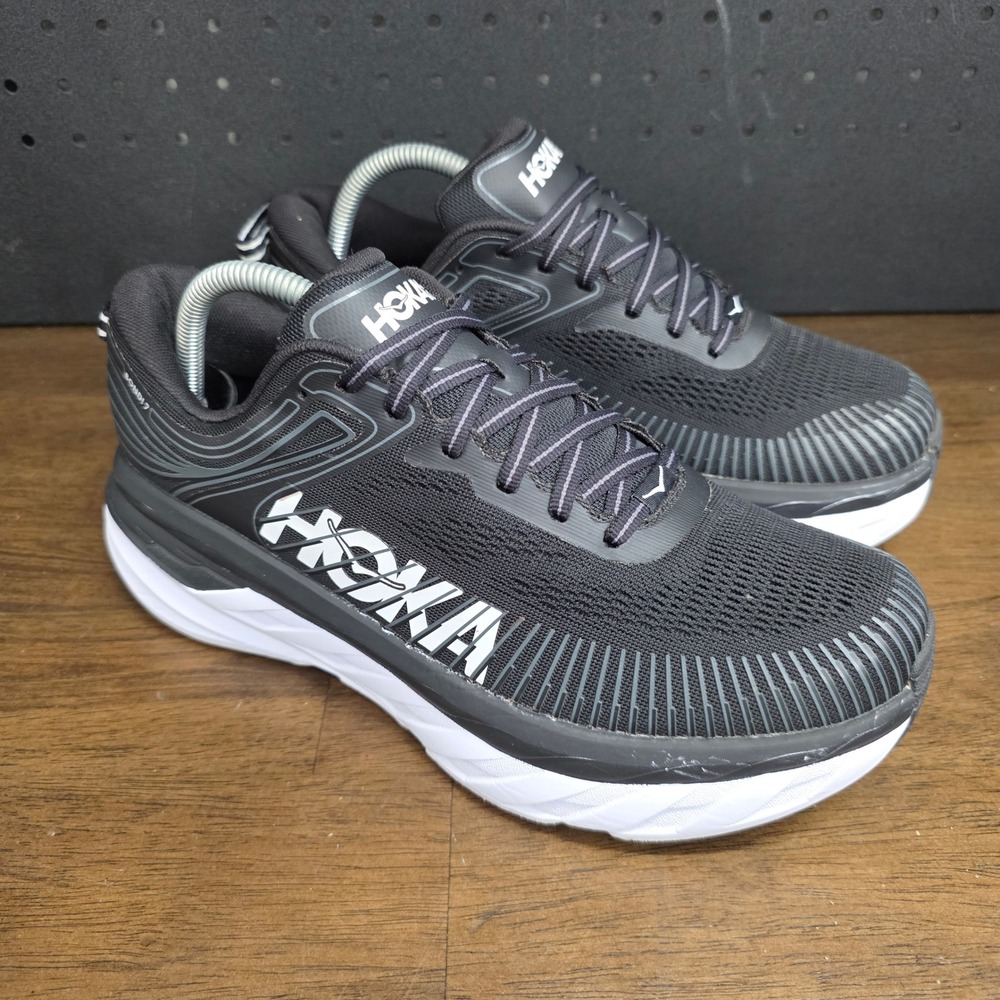 Hoka Bondi 7 Running Shoes Mens 8.5 Wide Black White Road Cushion 1110530